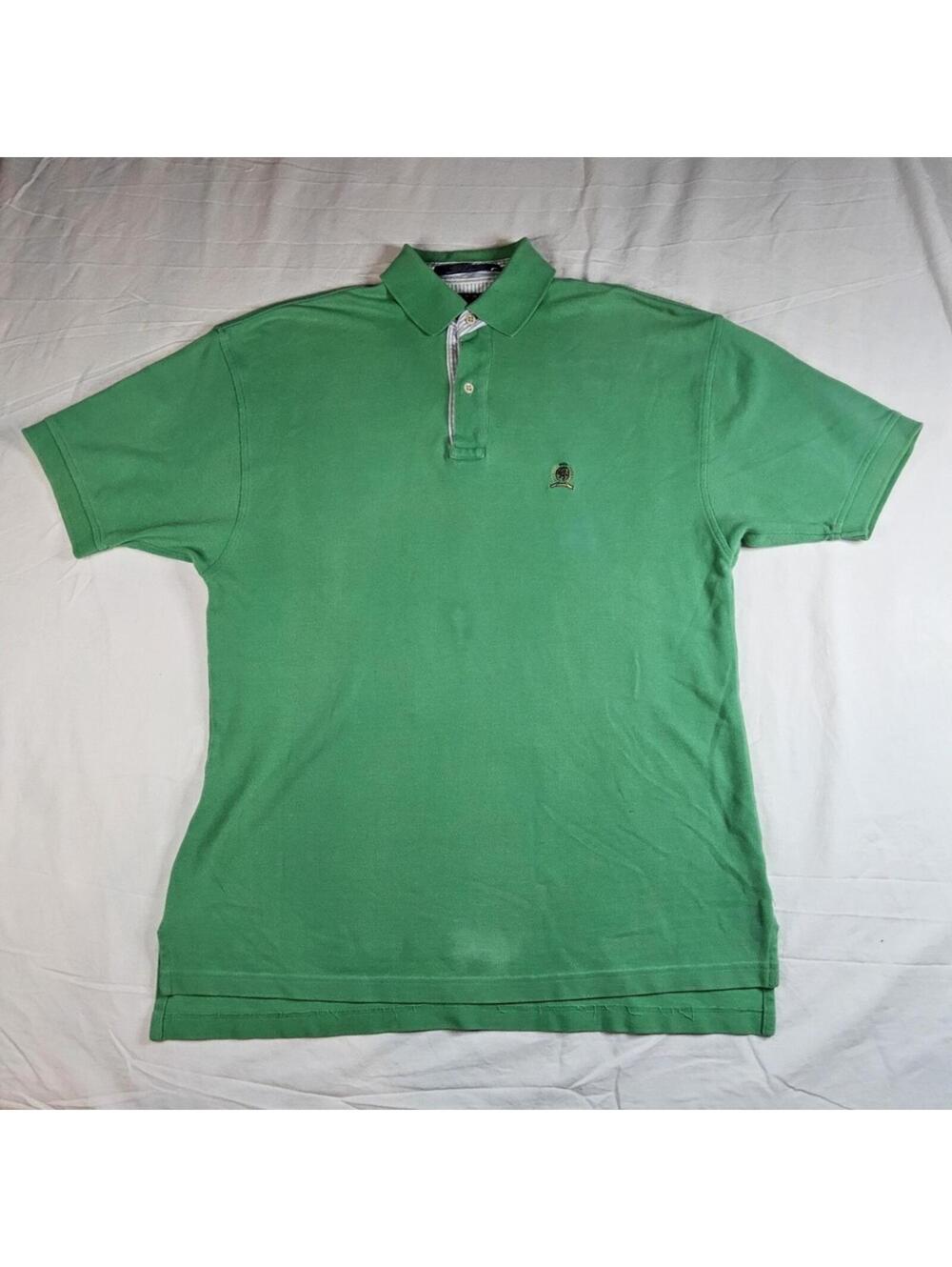 Vintage Tommy Hilfiger Crest Polo Shirt Green Mens Large L 90s Pique Cotton Rare